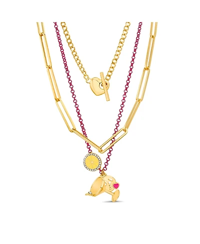 kensie Multi 3 Piece Mixed Chain Necklace Set with Fruit, Heart, Kiss Emoji and Martini Glass Charm Pendants