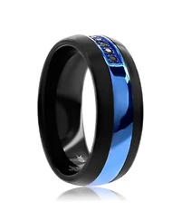 Black Cz and Blue Tungsten Ring
