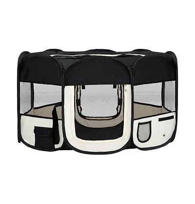 Foldable Dog Playpen with Carrying Bag Black 57.1"x57.1"x24"