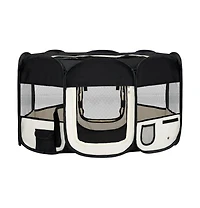 Foldable Dog Playpen with Carrying Bag Black 57.1"x57.1"x24"
