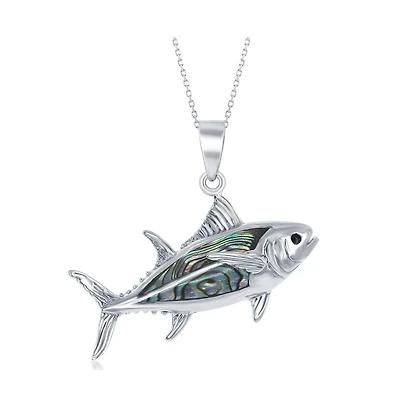 Sterling Silver Abalone Fish Pendant Necklace