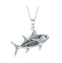 Sterling Silver Abalone Fish Pendant Necklace