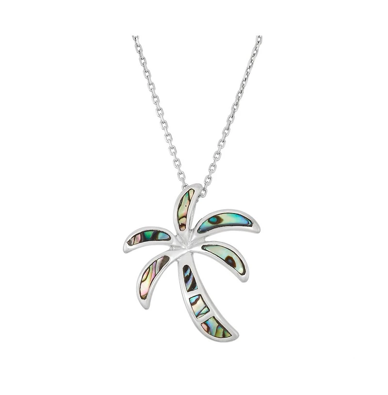 Sterling Silver Abalone Palm Tree Pendant Necklace