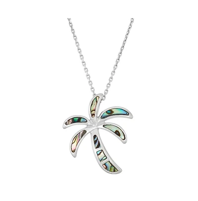 Sterling Silver Abalone Palm Tree Pendant Necklace
