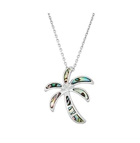 Sterling Silver Abalone Palm Tree Pendant Necklace