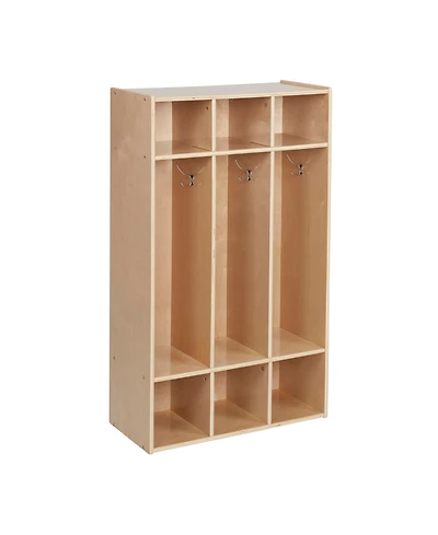 ECR4Kids Streamline 3-Section Coat Locker, Natural, 1