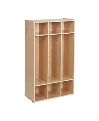 ECR4Kids Streamline 3-Section Coat Locker, Natural, 1