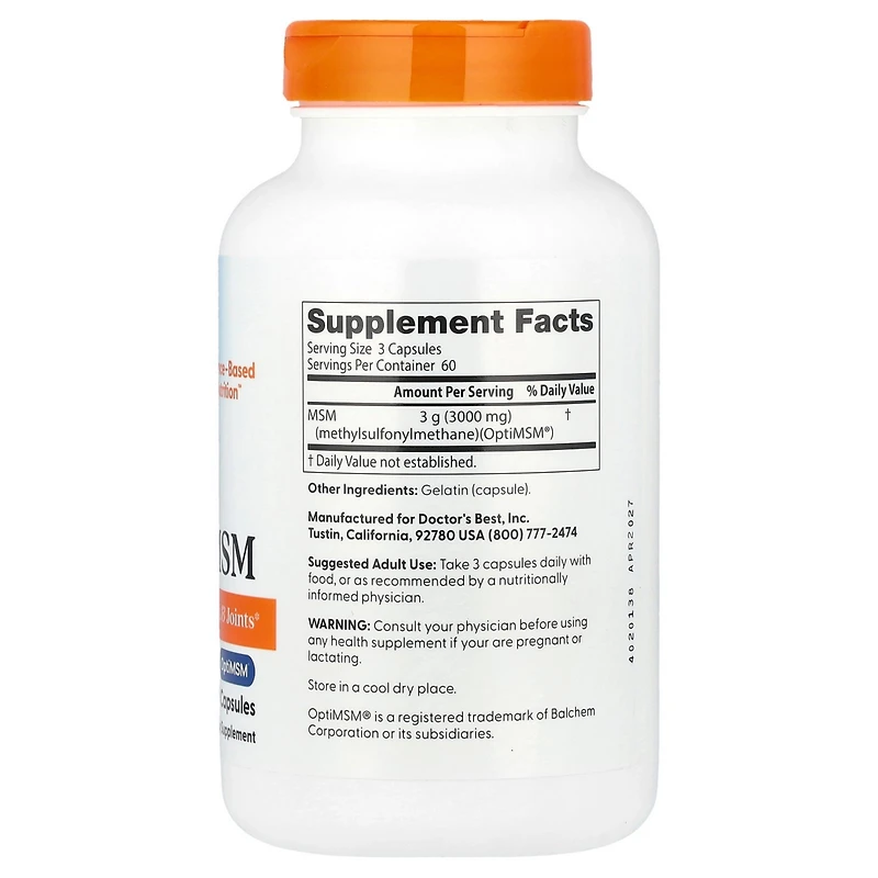 Doctor's Best Msm with OptiMSM 1 000 mg - 180 Capsules