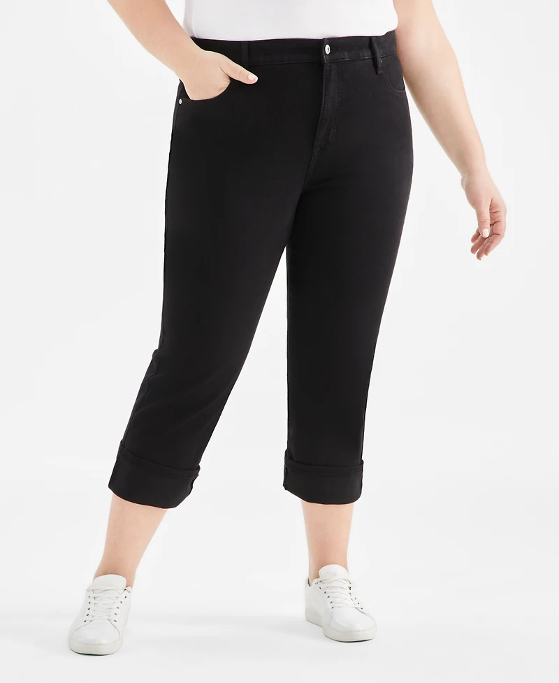 Style & Co Plus High-Rise Cuff Capri Jeans, Created for Macy's