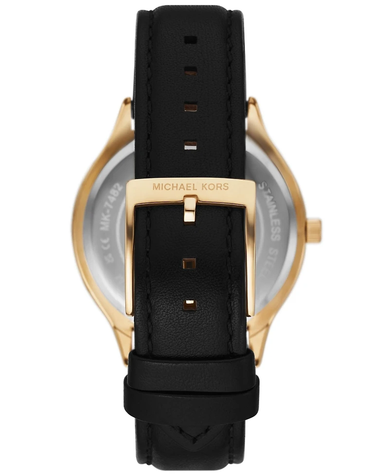 Michael Kors Women's Slim Runway Three-Hand Black Leather Watch 38mm