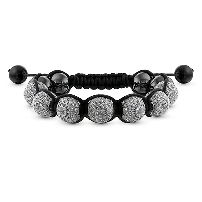 Bling Jewelry Black White Gold Tone Chain Link Bracelet with Crystal Ball Beads Cord