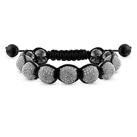 Bling Jewelry Black White Gold Tone Chain Link Bracelet with Crystal Ball Beads Cord