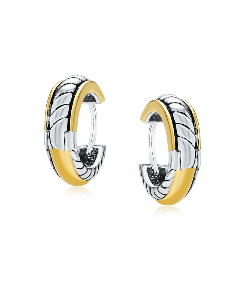Bling Jewelry Two Tone Twist Cable Rope K-pop Huggie Hoop Earrings Hinge