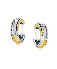 Bling Jewelry Two Tone Twist Cable Rope K-pop Huggie Hoop Earrings Hinge