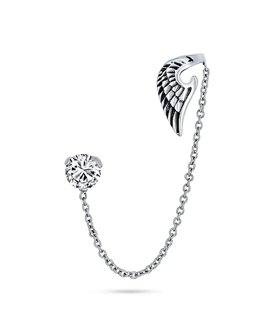 Bling Jewelry Spiritual Guardian Angel Wing Feather Cartilage Ear Lobe Helix Earring Warp Chain Ear Cuff Cz Stud Earring Stainless Steel 1 Piece