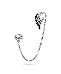 Bling Jewelry Spiritual Guardian Angel Wing Feather Cartilage Ear Lobe Helix Earring Warp Chain Ear Cuff Cz Stud Earring Stainless Steel 1 Piece