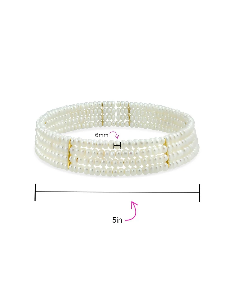 Bling Jewelry Fine Classic Jewelry Wide 4 Row Statement White Freshwater Cultured Pearl Necklace Prom Gold Plated Accent Bar Adjustable