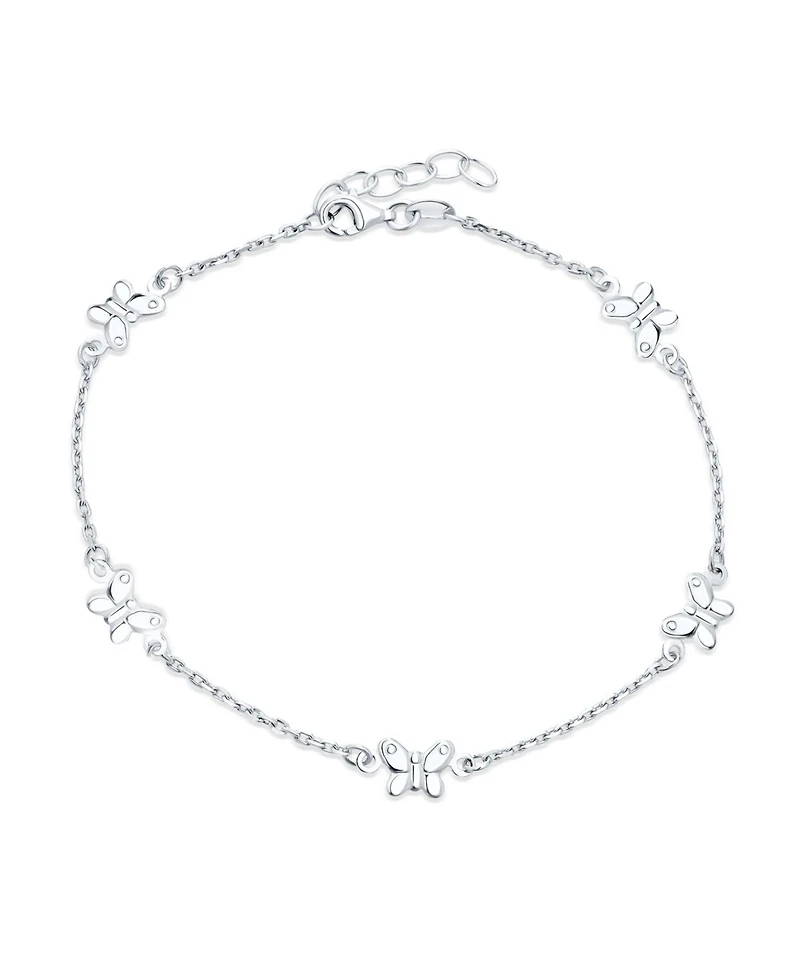 Bling Jewelry Nature Garden Multi Station Charm Butterfly Anklet Foot Ankle Bracelet Sterling Silver Adjustable 9 To 10 Inch