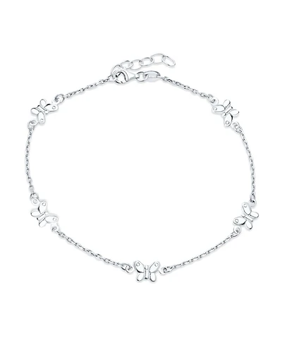 Bling Jewelry Nature Garden Multi Station Charm Butterfly Anklet Foot Ankle Bracelet Sterling Silver Adjustable 9 To 10 Inch