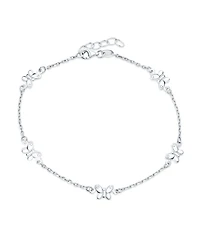 Bling Jewelry Nature Garden Multi Station Charm Butterfly Anklet Foot Ankle Bracelet Sterling Silver Adjustable 9 To 10 Inch