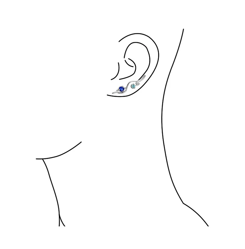 Bling Jewelry Swirl Wire Ear Pin Climbers Aqua Blue Cubic Zirconia Earrings Royal Blue Cz Crawlers Sterling Silver