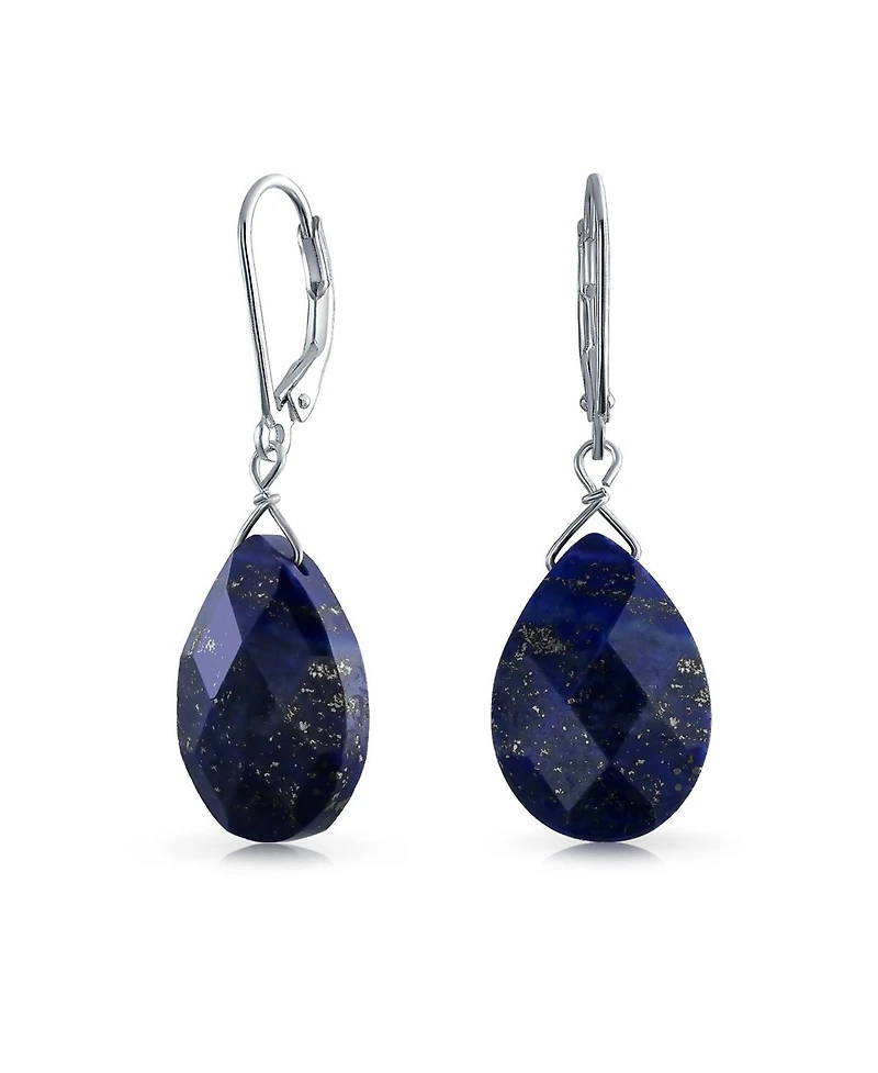 Bling Jewelry Classic Briolette Lapis Lazuli & Amethyst Teardrop Dangle Earrings Sterling Silver