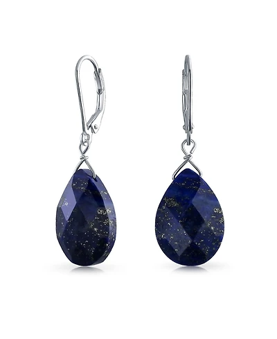 Bling Jewelry Classic Briolette Lapis Lazuli & Amethyst Teardrop Dangle Earrings Sterling Silver