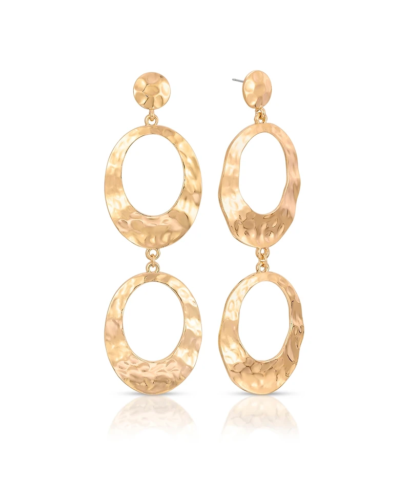 Ettika 18K Gold-Plated Hammered Double Oval Link Drop Earrings