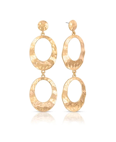 Ettika 18K Gold-Plated Hammered Double Oval Link Drop Earrings