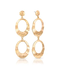 Ettika 18K Gold-Plated Hammered Double Oval Link Drop Earrings