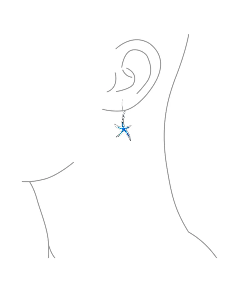 Bling Jewelry Nautical Aquatic Tropical Beach Vacation Iridescent Created Opal Inlay Starfish Dangle Drop Lever back Earrings Sterling Silver