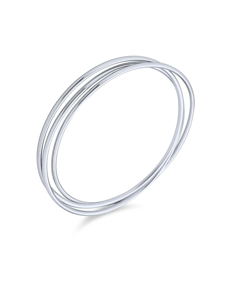 Bling Jewelry Set Of 3 Solid 2MM Small Wrist Round Stackable Smooth Multi Bangle Bracelet Sterling Silver
