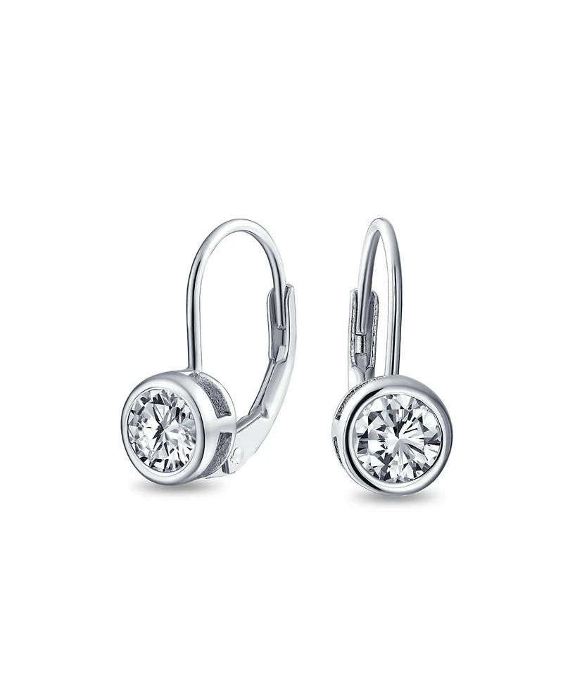 Bling Jewelry Dainty 0.50CTW Round Bezel Cubic Zirconia Cz Solitaire Dangle Drop Earrings Lever Back Rose Gold Plated .925 Sterling Silver