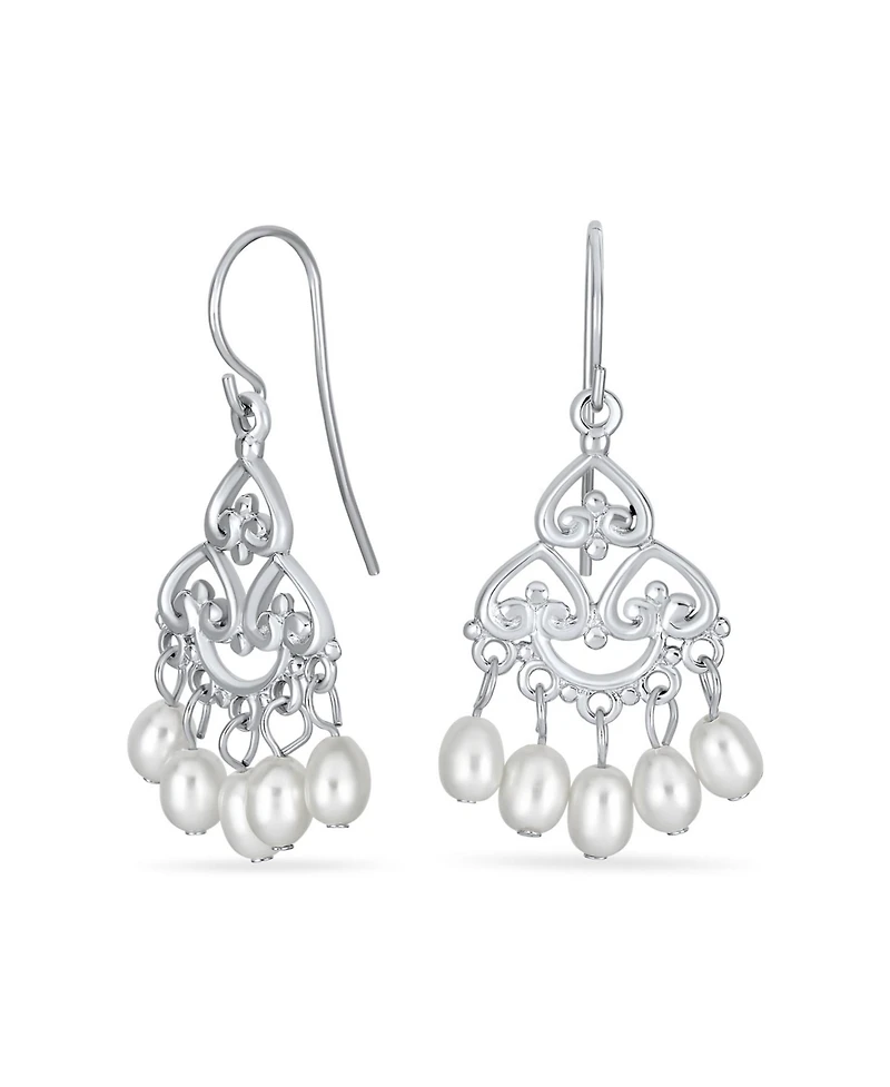 Bling Jewelry White Freshwater Cultured Pearl Filigree Dangle Chandelier Earrings Sterling Silver