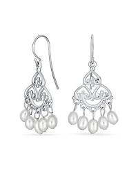 Bling Jewelry White Freshwater Cultured Pearl Filigree Dangle Chandelier Earrings Sterling Silver