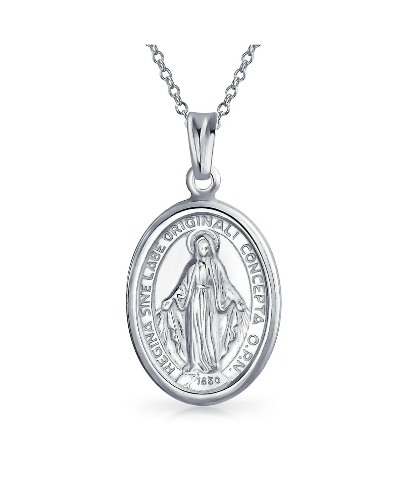 Bling Jewelry Christian Our Lady Of Guadalupe of Catholic Religious Oval Medal Virgin Mary Necklace Pendant For Women or Men Sterling Silver