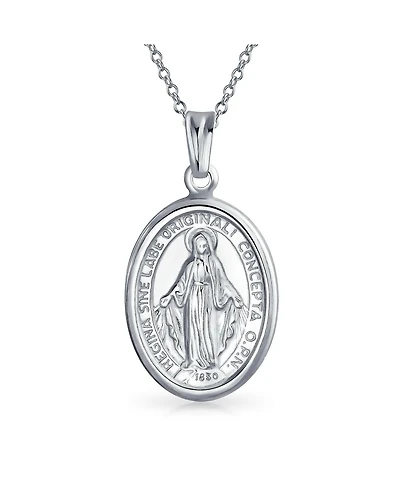 Bling Jewelry Christian Our Lady Of Guadalupe of Catholic Religious Oval Medal Virgin Mary Necklace Pendant For Women or Men Sterling Silver
