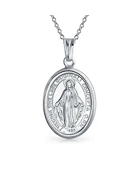 Bling Jewelry Christian Our Lady Of Guadalupe of Catholic Religious Oval Medal Virgin Mary Necklace Pendant For Women or Men Sterling Silver