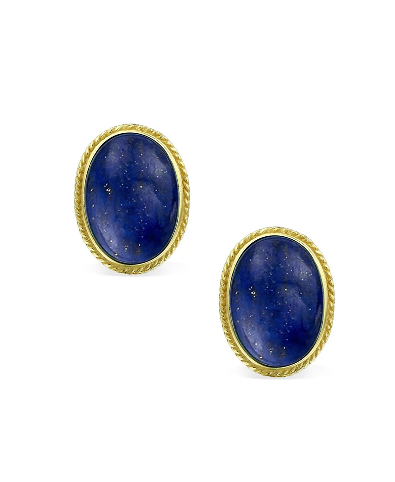 Bling Jewelry 7CT Oval Cabochon Natural Jade Lapis Lazuli Onyx Turquoise 14K Gold Plated Sterling Silver Clip-On Earrings