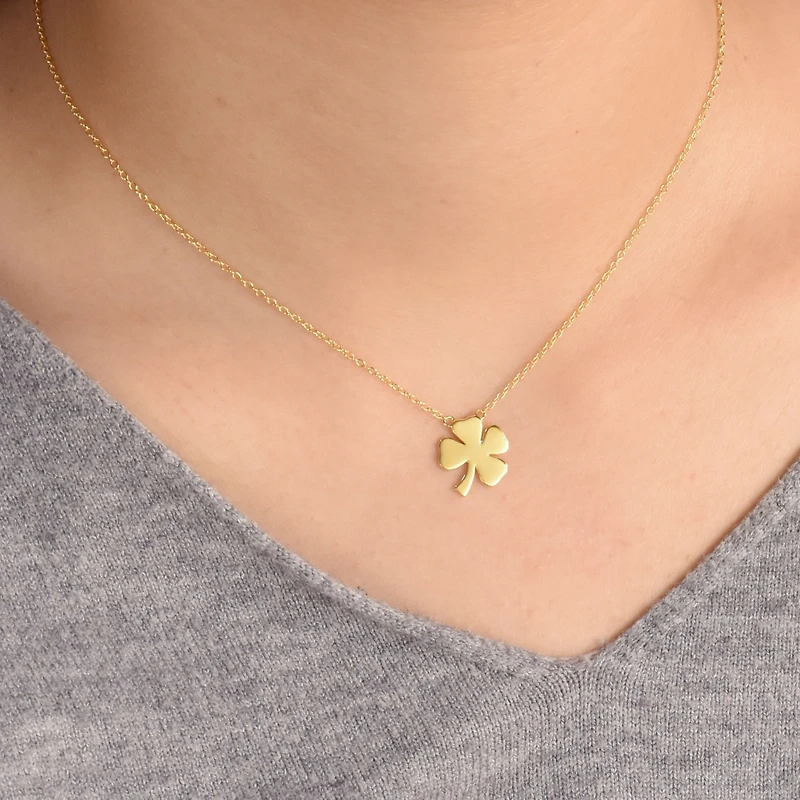 Bling Jewelry Irish Lucky Shamrock Good Luck Charm Four Leaf Clover Pendant Necklace For Women Yellow Gold Plated Sterling Silver