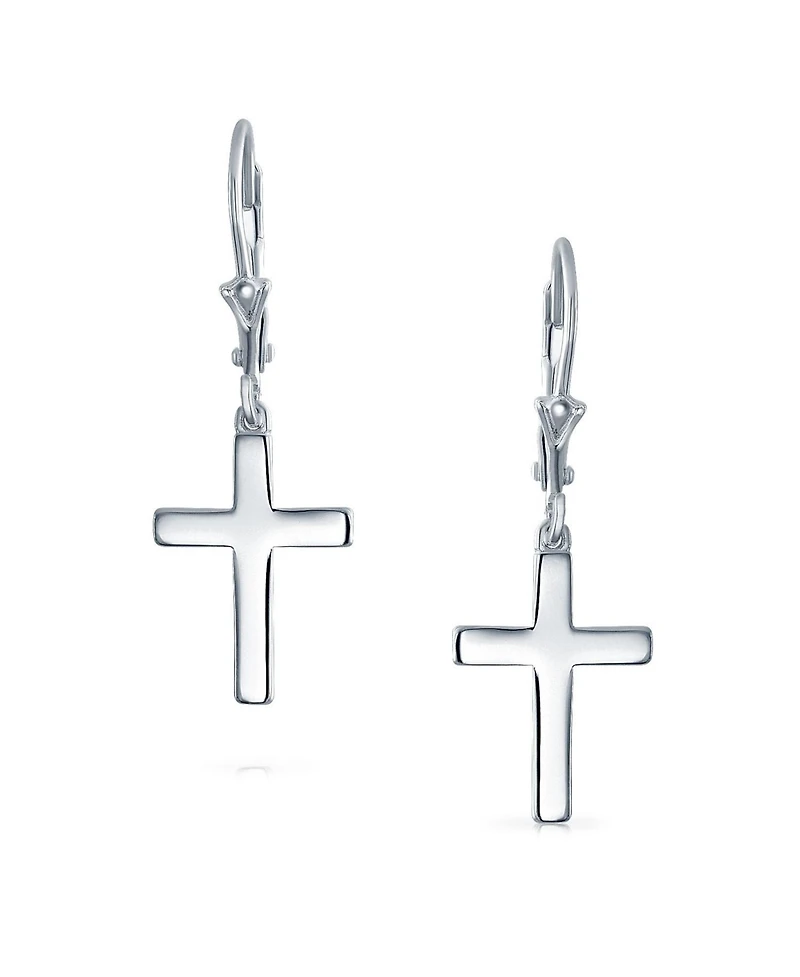 Bling Jewelry Minimalist Religious Cross Dangle Earrings 14K Gold Plated Sterling Silver