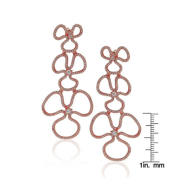 Suzy Levian Sterling Silver Cubic Zirconia Flower Drop Dangle Earrings