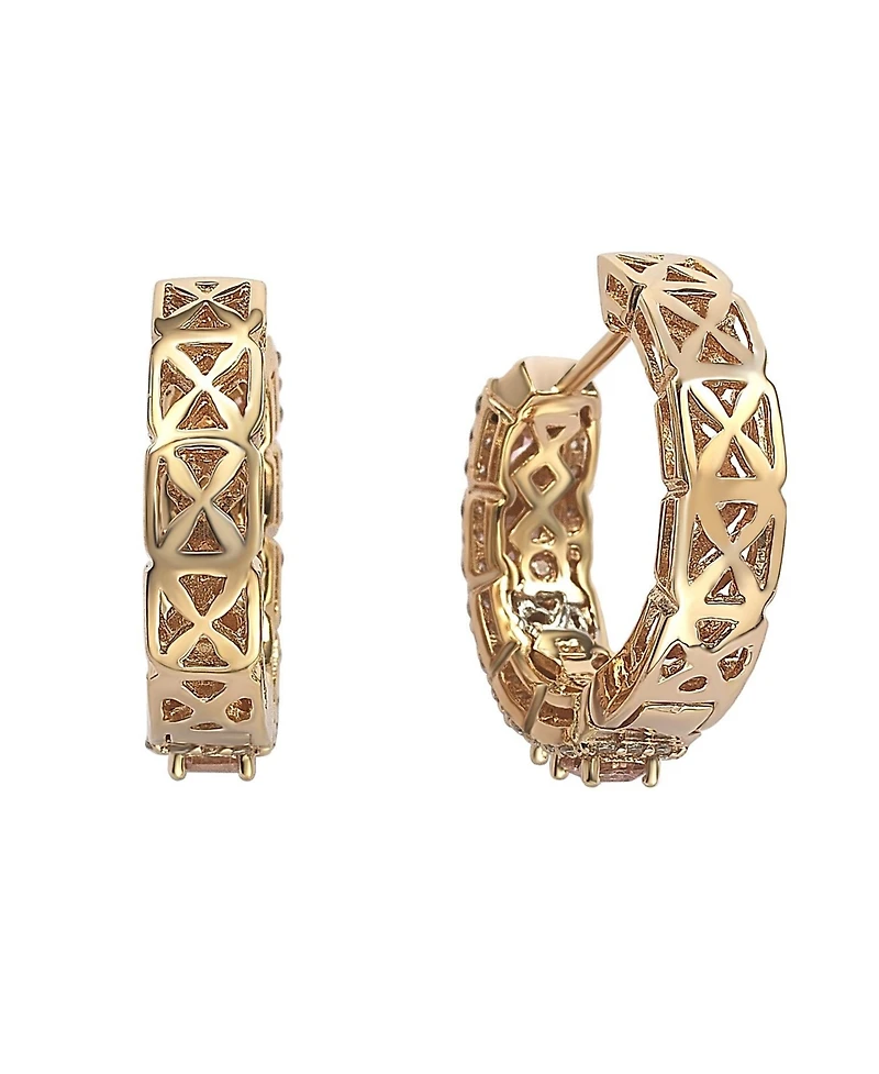 Suzy Levian Sterling Silver Cubic Zirconia Framed Asscher-Cut Hoop Earrings