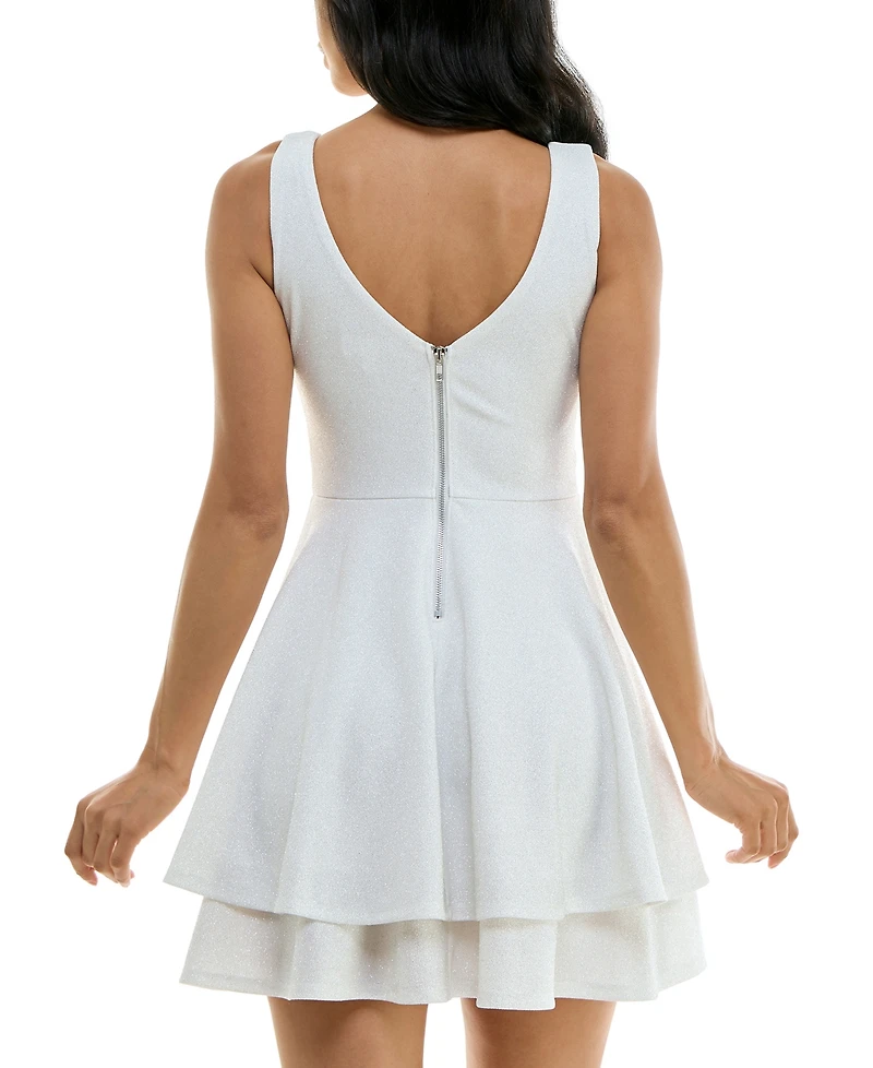Emerald Sundae Juniors' Illusion-Waist Glitter A-Line Dress