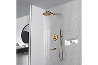 Casainc 10 Inch Wall Mounted Round Shower System Set with Handheld Spray & Rotating Tub Spout