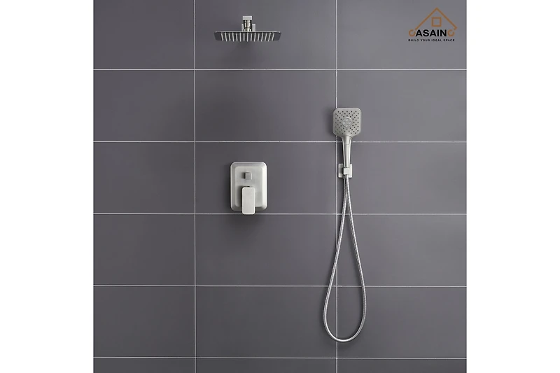 Casainc 10 Inch Wall Mounted Square Shower System Set with Handheld Spray