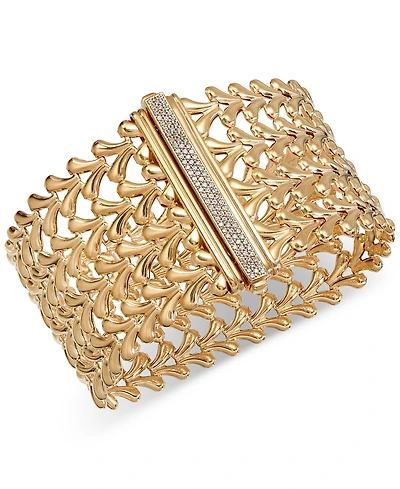 Diamond Pave Clasp Wide Fancy Link Bracelet (5/8 ct. t.w.) in 14k Gold-Plated Sterling Silver