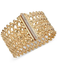 Diamond Pave Clasp Wide Fancy Link Bracelet (5/8 ct. t.w.) in 14k Gold-Plated Sterling Silver