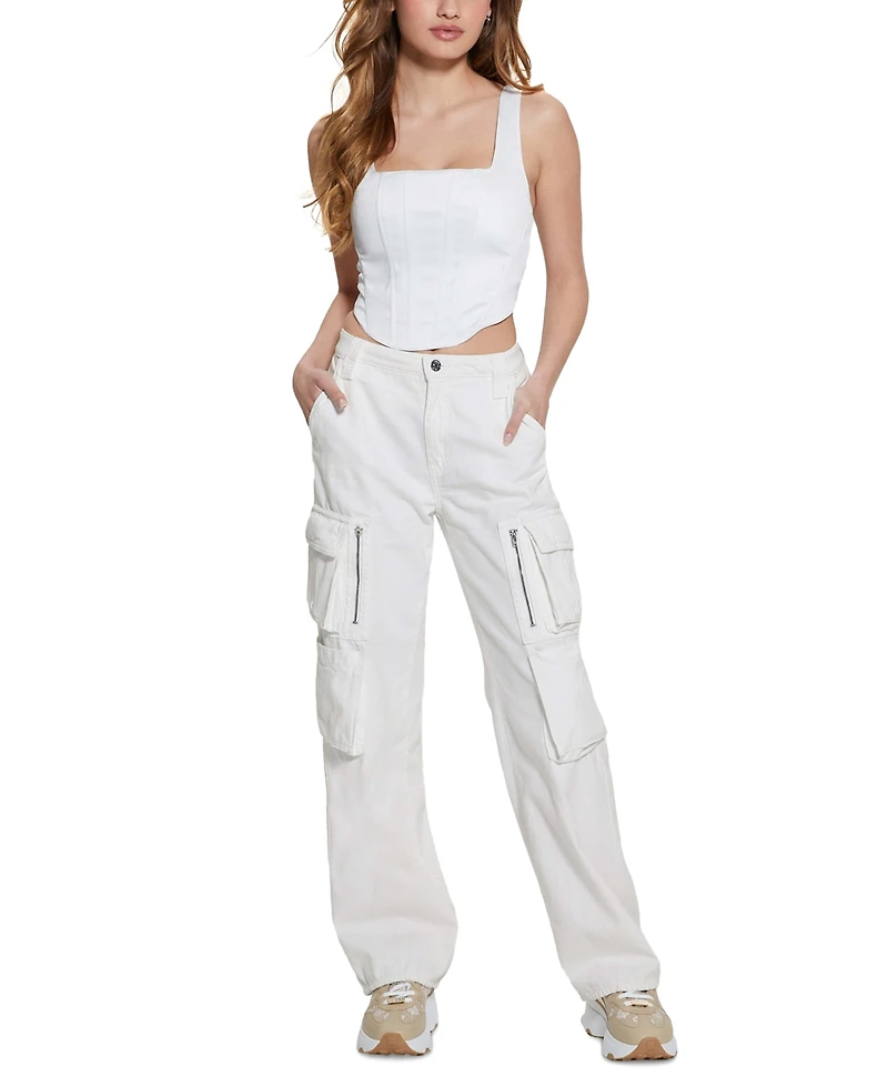 Guess Women's Kori High Rise Wide Leg Cotton Cargo Jeans