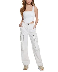 Guess Women's Kori High Rise Wide Leg Cotton Cargo Jeans